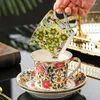 Tazze dipinte per caffettiera floreale dipinti di tè pomeriggio di compleanno arte decorazione della casa decorazione di lusso dorato magnificamente