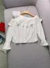 Women's Blouses Dames tops wit shirt top sexy en modieuze kristallen diamanten streep rand van de schoudergesp.