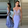 Abiti da festa Shin Bridal V Neck Sleeveless Sera per donne Spaghetti Cinghie Mermaid Prom perline per perle di paillettes