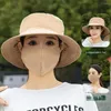 Geniş Memlu Şapkalar Kova Tea Çay Çiçeği Çıkarılabilir Maske Tozu Güneş Koruyucu Boyun Anti-UV Balıkçı Unisex