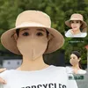 Wide Brim Hats Bucket Hat Tea Picking Cap Flower With Removable Mask Dust Sunscreen Protect Neck Anti-uv Fisherman Unisex