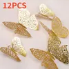 12pcs Hohlbutterfly Kreativ 3D -Wandaufkleber für DIY -Fensterglasaufkleber Moderne Art Home Party Dekorationen Geschenk 240424