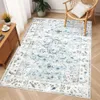 Tapis doux et élégant tapis lavable gris 8x10 - parfait pour la chambre, le salon, la pépinière, la cuisine, le bureau - sans glissement, design vintage en détresse