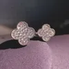 Luxe diamantring ontwerper Open ringen voor vrouwtjes 18K Nieuwe dubbelzijds roterende vierbladige colver bloemenmotief ring Moeder van parel met doos 15 mm 25 mm maat zilver