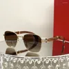 Sunglasses Fashionable Rectangular Metal Frame Women's Square Retro Glasses Luxurious Design Wooden Leg UV40
