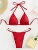 Kvinnors badkläder 2024 Halter Mini Micro String Pearl Diamond Bikini Kvinnliga baddräkt Kvinnor Thong Two-Pieces Set Bathing Suit Swim