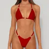Designerinnen Frauen Bikini Set sexy weibliche Metallring -Badebekleidung Kleidung Mädchen Dreieck Schnürung Badeanzug