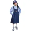 Clothing Sets Girl's Denim Strap Skirt Korean Version Children's Spring Style Western-style Striped Shirt Vest Dress Trend