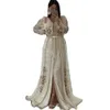Maniche marocchine eleganti abiti da sera formale lunghi kaftan con applique in pizzo dorato Crystal in perline di arabo musulmana abito da ballo a fessura di abito a fessura speciale