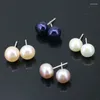 Orecchini per borchie 4 colori Real Natural Freshwater Pearl 8mm Sterling Ouring Pearls Studri per donne Regali di gioielli B3432