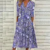 Robes de fête Sweet Style Small Flower Print Femmes V Pulpage couloir Half Mancheve Robe Femelle Casual Loose Poches Double Poches