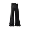 Streetwear Black Wax Leather Strecth Jeans för män ropa hombre baggy y2k flare byxor överdimensionerade raka denimbyxor 240419