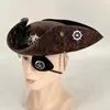 Berets Männer Schädel Feder Leder Piratenhut Gothic Destressed Vintage Wrinkle Tricorn mit einer Augenmaske