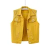 Giubbotto bianco blu giallo rosso giallo tops donna primaverile estate lavata la donna senza maniche strappata lady jeans wilistcoat 240415