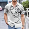 Summer Mens Shirt Music Note Imprimer Couleur solide bouton de rue extérieur Bouton de mode à manches courtes Casual Soft 240424