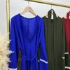 Ethnic Clothing Elegant Women Dubai Abaya Dress Islamic Muslim Turkey Belted Robe Gown Female Vestidos S-2XL