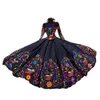 Dresses Embroidery Charro Quinceanera Mexico Long Sleeves Sweet 16 Off The Shoulder Satin Vintage Special Ocn Dress For Women Girls 2024