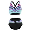 Frauen Badebekleidung sexy Bikini Badeanzug Ethnischer Style-Dye-Muster Push up gepolstert BH Tanga Taschen Strand Badeanzug Set Set