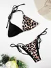 Frauen Badebekleidung Leopard Print Patchwork Badeanzug für Frauen 2024 2 Stück Mini Bikini Strings Sommer Beach Urlaub Low Taille Tanga