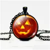 Colares pendentes Halloween Pumpkin for Men Men Men Glass Cabochon Bat Witch Chains Jeia de moda em Pingentes de Droga BK DHCZO