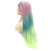 Neue Vogue Spitzen-Vorderperücke Lange geradlinige Party Cosplay Frauen Glueless Perücken windig farbig Perücken in verschiedenen Farben rosa und grün für mittelschwere lange Haare