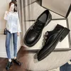 Chaussures décontractées médaille britannique en cuir souple oxfords femmes appartements ballerina carrée orteil talons épais moments noirs small 2024