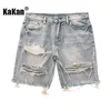 Kakan - Summer Distressed Denim Shorts for Men Korean Youth Slim Fitting Small Leg Quarter Pants Jeans K58-DK322 240411