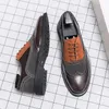 Casual Shoes Block Men PU Stitching Lace - Up Carved Business Dress Comfortable Classic Oxford