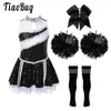 Clothing Sets Kids Girls Cheer Leader Costume Outfits Sleeveless Dress With Sequins Socks And Pompoms Cosplay Dance