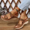 Summer Kobiety Kapcie Buty damskie plus size Retro rzymski sandał pu swobodne kwiaty sandały sandały platformowe obcasy 240424