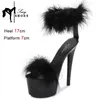 17CM Fur Womens Party Shoes Fashion Summer Sexy Exquisite Open Toe Ladies Shoes Female Stiletto Super High Heel Sandals 240425