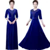 Sukienki imprezowe DLH-80#Sukienka wieczorowa długa w średnim wieku starsza kobiety odzież kostium Burgundowy Blue Red Gold Velvet Fabrict