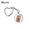 Keychains 2024 Floral Cow Heart Keychain Animal Art Glass Dome Cabochon Jewelry Gift