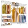 Rack de vêtements en fil métallique V10 - Rack à vêtements robustes de 5 couches avec tige suspendue, repliage en acier et 2 paniers de rangement coulissants - Grande porte-vêtements de 86 pouces de largeur