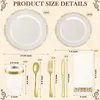 Plaques 700 PCS Gold Plastic Cutlery Set Disposable Bulk Clear Rim Fournitures invitées Mariage et Pany Birthday Party Varelle