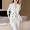 Women's Two Piece Pants Office Ladies Pant Suit Women Black Brown Red Plaid Female Business Work Wear Jacket Blazer And Trouser Formal 2 Set