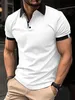 2024 Spring Mens Buttonup Polo Shirt Solid Color Cuff Splicing Short Sleeve Lapel Tshirt Casual Breattable Top Wear 240424