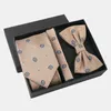 Khaki mens business tie set vintage suit wedding bow pocket scarf gift box wholesale 240412