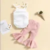 Zestawy odzieży CitgeeSummer Toddler Born Girl Outfits Solid Kolor Sleveless Ruffles Sling Romper Elastyczne talia Zestaw Flare Pants