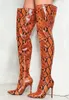 Boots Orange Snakeskin Over The Knee Women High Heel Winter Long Pointed Toe Python Leather Thigh Customized