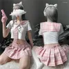 Bras Sets Sexy Cosplay Lingerie Student Uniform Japanese-style Sweet Plaid Pleated Skirt School Girl Costume Exotic Miniskirt Porn