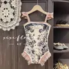 Childrens swimsuit suspender little girl summer baby bikini double-sided childrens lace swimsuit pink flowers 240422