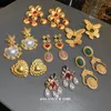 Boucles d'oreilles étalon vintage fleur de fleur de fleur perle géométrique rétro Court oreille gouttes clips argentés à aiguille arte