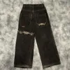 Jnco Jeans Y2K Hip Hop Retro Grafik bestickt Baggy Jeans Schwarze Hosen Männer Frauen Harajuku Gothic High Taille Wide Hosen 240420