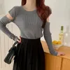 Tweedelige set voor vrouwen herfst Koreaanse sexy strapless slanke ronde nek trui top stevige kleur geplooide rok 240422