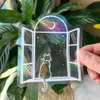 PVC 3D Rainbow Sun Catcher Wall Stickers Cat Bear Spaceship Planet Suncatcher Självhäftande fönsterrum Heminredning 240426