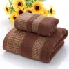 Sente de serviette de bain en coton de haute qualité 3PCS / Set Cotton Jogo de ToAlhas de Banho 1pc Bath Tail Brand 2PCS Face Towels-1