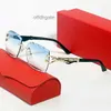 Glasses de grife de grife de góses solares homens homens sem aro de diamante cortado búfalo búfalo chifre de madeira lente marrom moda inser vermelha os mesmos homens e mulheres vintage atacado 7288