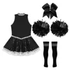 Clothing Sets Kids Girls Cheer Leader Costume Outfits Sleeveless Dress With Sequins Socks And Pompoms Cosplay Dance