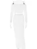 Work Dresses Elegant Lace Sets Women Slash Neck Long Sleeve Cropped T-shirt And Skirts White Matching Set Evening Party Outfit